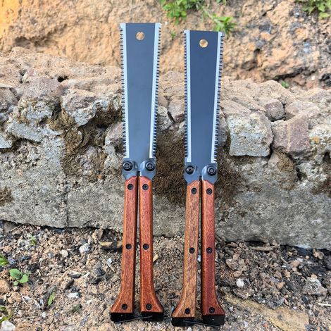 Lot de 2 scies pliantes, lame SK5 double tranchant de 160 mm, 25 dents, scies à main compactes adaptées à la menuiserie et au camping (1/5)
