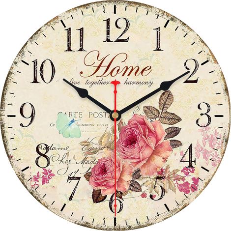 Reloj de pared de flores silencioso de 30 cm, funciona a pilas, con números arábigos, redondo, estilo floral vintage, arte decorativo para el hogar (1/5)