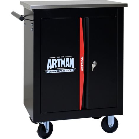 Carrello portautensili a 2 ante in acciaio nero e rosso MODENUIT (1/5)