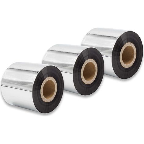 vhbw 3x Thermal Ribbon compatible with Zebra PAX-Serie, 105SL, 105SE, S400 Label Printer, 60 mm x 300 m, Wax-Plus, Black