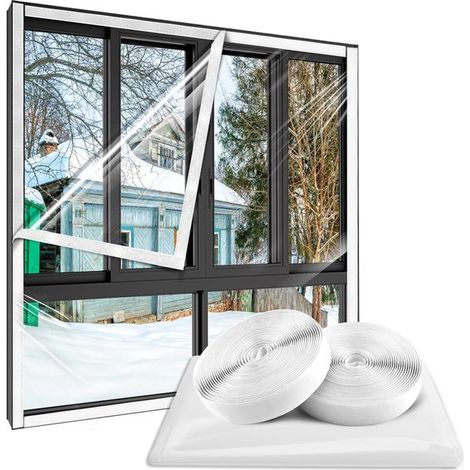 Lámina aislante para ventanas, Kit de sellado aislante para ventanas, Lámina aislante para ventanas, con velcro, transparente, 188 x 200 cm (1/5)