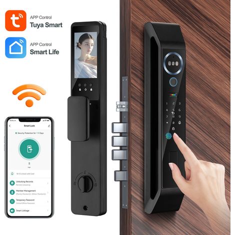 Tuya Serratura Smart WiFi con Riconoscimento Facciale 3D, Palmo, Videocitofono e Schermo Interno (1/5)