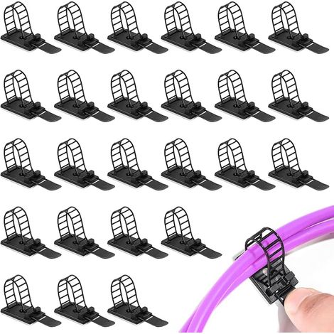 Pack de 25 clips de câble adhésifs, attaches de câble adhésifs, clips de gestion de câble réglables et réutilisables pour le bureau d'organisation et bricolage (noir) (1/5)
