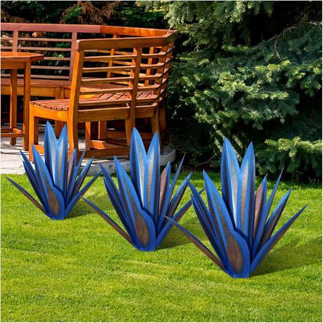 Scultura rustica di tequila - Statua decorativa artistica, decorazione per la casa, statuette da giardino, 9 foglie, piante di agave in metallo per esterni, cortile - 55 cm blu (1/5)