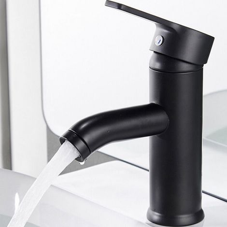 Robinet Salle de Bain Noir, Robinet Mitigeur Lavabo Bassin, avec Vanne de Mélange d'Eau Froide Et Chaude, Acier Inoxydable Antirouille Levier Unique Mitigeur Eau Froide pour Salle Bain (Noir) (1/4)