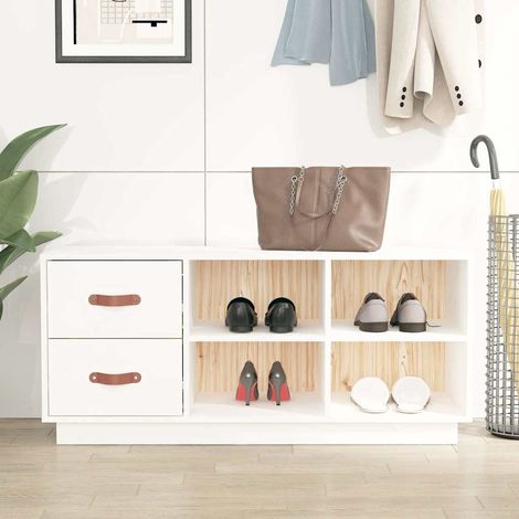Banc à chaussures Blanc 100x34x45 cm Bois de pin massif (1/5)
