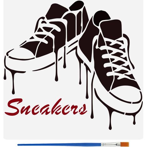 Pochoirs de Chaussures Graffiti Avec Un Pinceau 30x30cm Pochoirs de Motifs Baskets Réutilisables Pochoir Décor Chaussures Modèle Thèmes Graffiti pour Décor Meubles Tissu Mural Bois (1/5)