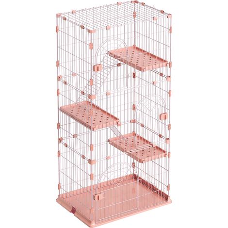 Mophorn Jaula para gatos de 4 niveles 84 x 60,5 x 163,5 cm, recinto con plataformas y escaleras, puertas con cerrojo, estructura de alambre metálico, ideal para jugar y descansar, color rosado (1/5)