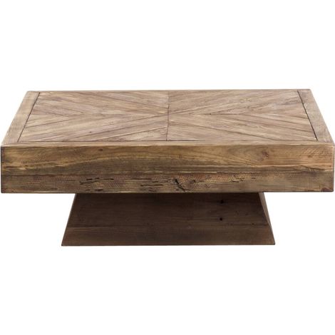 Made In Meubles – Table basse carrée en pin recyclé 100x100cm – Design chevron – Hauteur 36cm – Accessoire déco convivial (1/5)