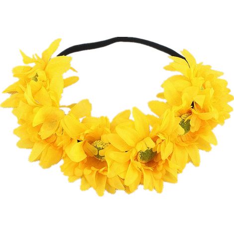 1 Couronne de fleurs, tournesols, design bohème, bandeau ajustable, perles, rubans, mariage, festival (1/5)