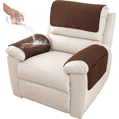 (Coffee,1 Seat Recliner 3 pc) Housse D'accoudoir De Canapé, Housse D'appui tête pour Housse De Bras De Fauteuil Inclinable, Housse De Fauteuil Antid (1/5)