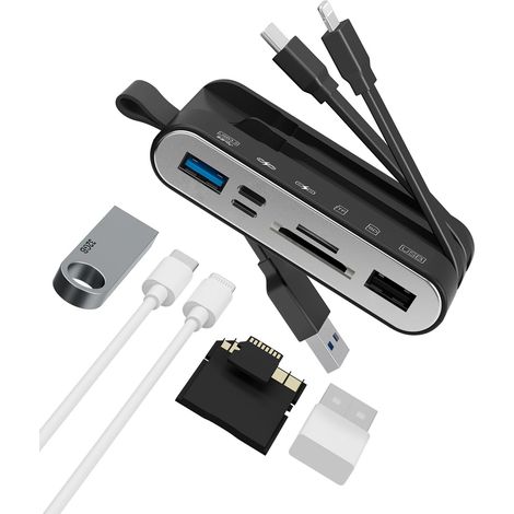 Speicherkartenleser, 6-in-1-SD-Kartenleser und USB-OTG-Adapter für iPhone/iPad, USB-C- und USB-A-Geräte mit Micro-SD- und SD-Kartensteckplätzen, kompatibel mit SDHC/SDXC/MMC