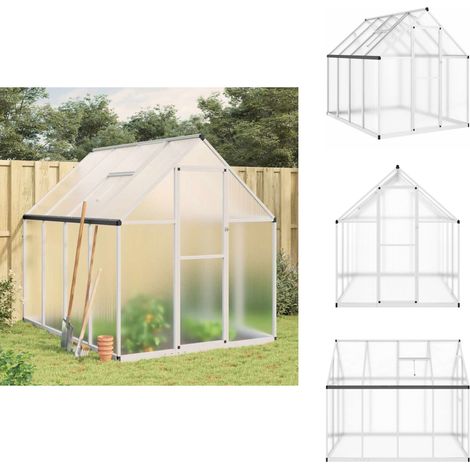 Serre avec cadre de base argenté 224x169x195 cm aluminium - Serre De Jardin - Serre Portable - Serre En Polycarbonate - Abri Jardin - Protection Plante (1/5)