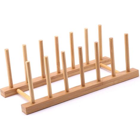 Rack À Assiettes - Support Vertical En Bambou Pour Assiettes Bols Tasses Couvercles De Casseroles Planches À Découper Livres - 6 Compartiments (1/5)