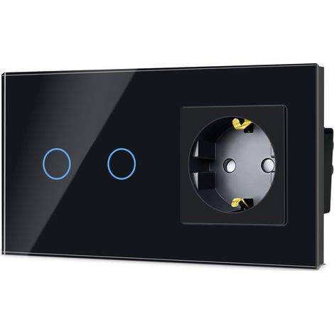 Interrupteur avec combinaison de prises, interrupteur tactile UE 2 compartiments 1 voie en verre cristal, prise de type F, prise 16 A, 157 x 86 mm (1/5)