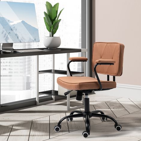 Sedia da ufficio con rotelle, girevole, sedia da scrivania per ufficio, altezza regolabile con funzione dondolo, rotazione a 360°, inclinabile, in schiuma, marrone, 61 x 58 x 82-91 cm