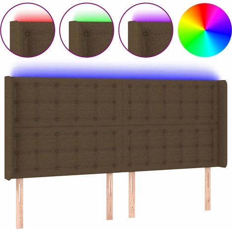 Tête de lit à LED réglable avec oreilles en tissu marron foncé 203 x 16 x 118/128 cm, 24.45kg (1/5)