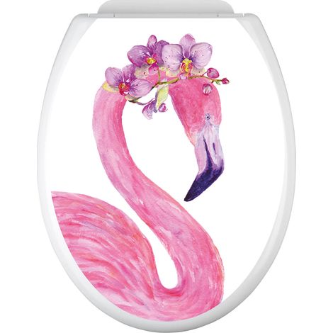 Stickers Abattant WC - Flamant rose - 35x43 cm - Adhésif BRILLANT (1/2)
