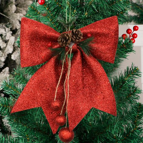 Set mit 2 Weihnachtsbaumschleifen, Weihnachtsschleife, rote Weihnachtsbaumschleifen, festliches Weihnachtsbaumgeschenk, auffällige Weihnachtsschleife für den Herd (1/5)