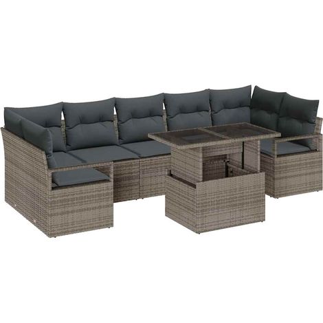 Garden Sofa Set with Storage 8 pcs Grey Poly rattan vidaXL