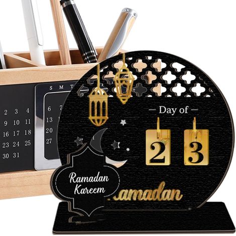 Holiday Countdown Calendar, Wooden Middle East Festival, Countdown Centerpiece Ornament, Advent Table Decor, Handcrafted Wooden Design, Sturdy Material, for Home, Desk, Mantel, Dining Table (1/5)