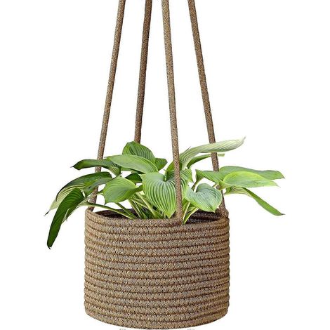 Panier suspendu macramé pour plantes d'intérieur cache-pot corde jute 20 cm support tissé pour pots jusqu'à 18 cm bohème 20x15 cm (1/5)