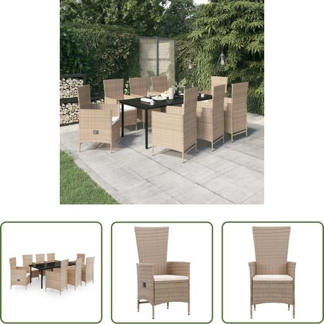 vidaXL Terrassensitzgruppe - 9-tlg. Garten-Essgruppe mit Auflagen Beige (1/5)