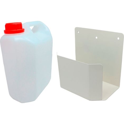 Conjunto garrafa PVC de 5L para descarga desagüe aire acondicionado + Soporte metálico en U de pared kit bidón pequeño soporte (1/5)