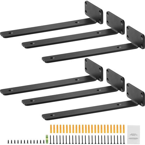 Équerre de fixation pour étagère, 10 cm de long, 4 cm de large, 1,6 cm de haut, lot de 6, en acier, noir mat, charge max 160 lb (1/5)