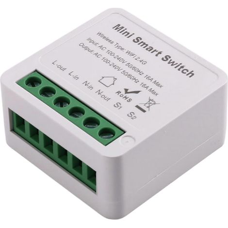 Module de commutation intelligent Tuya Wifi 16A Mini DIY, relais de commande bidirectionnelle, contrôle à distance via application et commande vocale, compatible avec Alexa et Google Assistant. (1/5)