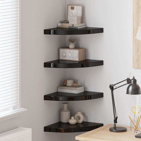 Étagères d'angle flottantes 4 pcs-Étagère murale-Étagère Suspendue noir brillant 35x35x3,8cm MDF 312694 (1/5)