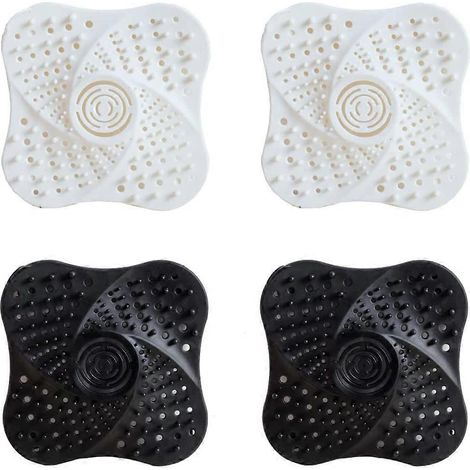Lot de 4 crépines en silicone pour évier, douche, baignoire et lavabo, avec ventouse anti-obstruction (blanc). (1/5)