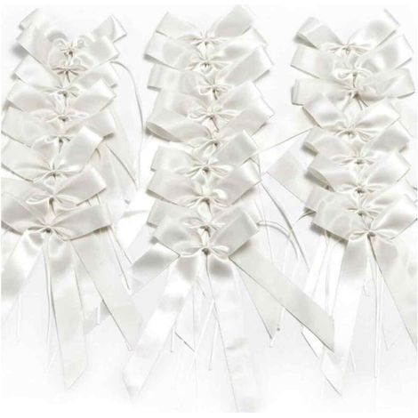 Ruban De Décoration Pour Voiture - Satin Blanc 25 X 12 Cm - Pour Mariage Et Événements Spéciaux - Lot De 60 Pièces (1/5)