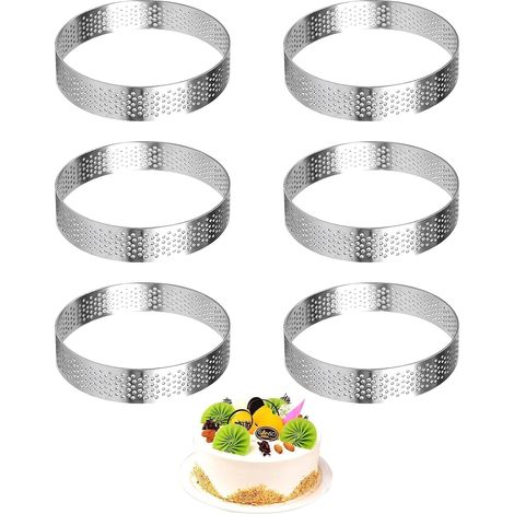 8cm Stainless Steel Microperforated Pastry Circle, 6 Pcs Pie Circle Rings, Heat Resistant and Reusable Molds for Mini Cakes, Mousses, Crusts, Muffins, Crumpets (1/5)