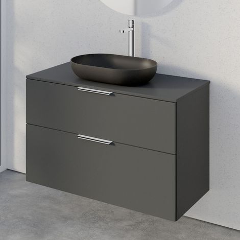 Mueble tocador TIM 100cm para lavabo sobre encimera - color a elegir:Matt black (en), Matt black (en), Weiß matt (de) (1/5)