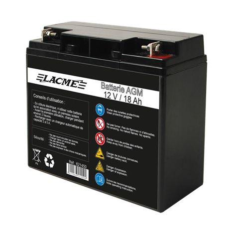 Accu AGM 12V/18Ah pour l'alimentation des clôtures électriques - LACME - 621450