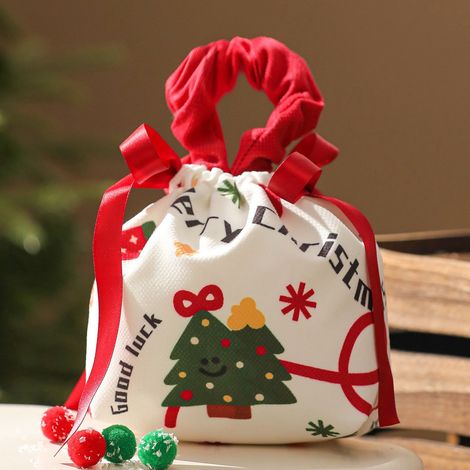 Sac Cadeau Reutilisable - Tissu Lin - Motif Dessin Anime - Pour Bonbons Pommes Fetes Noel - Lot de 6 (1/5)