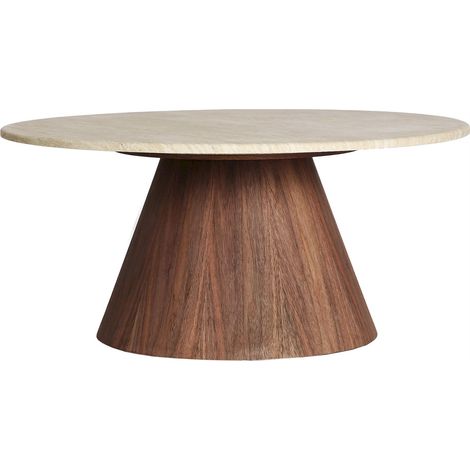 Table basse ronde effet marbre beige - beige et noyer brun (1/5)