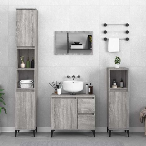 vidaXL Armario de baño madera contrachapada gris Sonoma 30x30x100 cm (1/5)