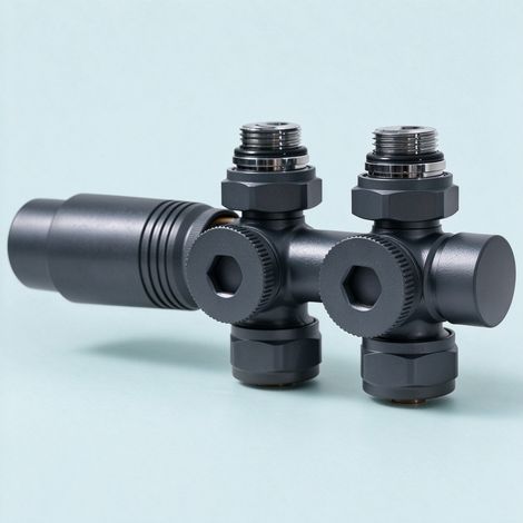 Robinet thermostatique radiateur Multibloc anthracite G1/2 pour tubes 15/16 mm S'AFIELINA
