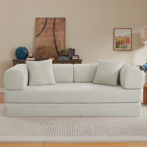 Sofá cama plegable de espuma beige con 2 cojines y estructura de acero MODENUIT (1/5)