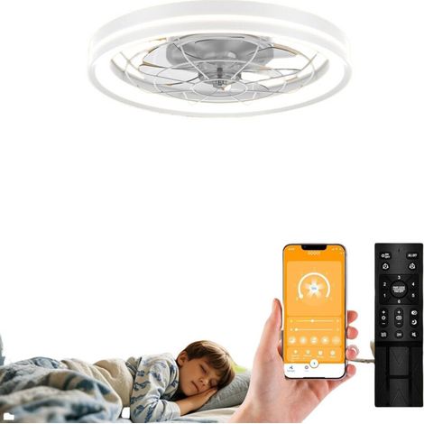 48cm Ventilateur plafond Silencieux avec Lumiere et Telecommande, Moderne Rond Ventilateurs de Plafond