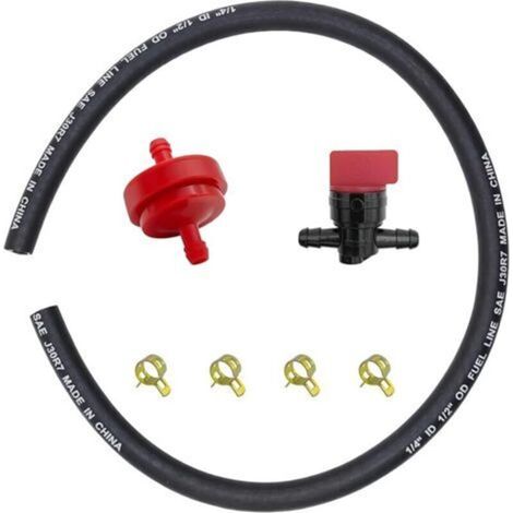 Pair Durite Essence 1/4\" (6,35mm) 63cm + Filtre Essence + Robinet Essence Compatible Briggs & Stratton 298090 298090S Tondeuse Moteur avec 4 Colliers (1/5)