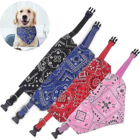 Hundehalstücher, 4er-Set, waschbare Hundehalstücher aus Baumwolle mit Karomuster, Geschenkidee zum Geburtstag oder zu Weihnachten-L
