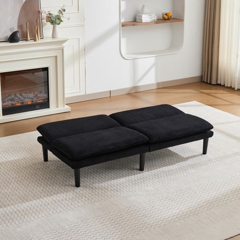 Canapé 2 places réglable 3 positions noir, pieds ronds plastique, revêtement velours aspect corde, sommier lattes bois, lounge confortable pour salon et home-cinéma (1/5)