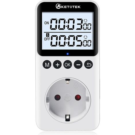 Minuteur Prise Electrique Programmable Interrupteur à Cycle  Minuteur avec compte à rebours et rétro-éclairage pour lampes, guirlandes lumineuses de Noël, aquarium (16A, 230V, 3680W) (1/5)