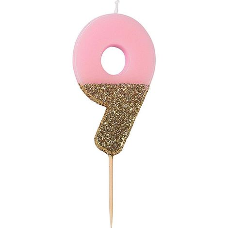 Bougie d'anniversaire numéro 9 rose avec paillettes dorées Décoration de gâteau Jolie, scintillante pour enfants, adultes, 9e, 90e fête, anniversaire, âge jalon (1/5)