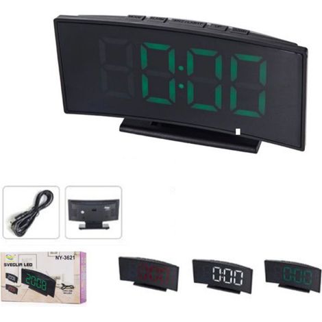 SVEGLIA AD ARCO DIGITALE DISPLAY LED VERDE DA COMODINO RICARICABILE NY-3621 (1/2)
