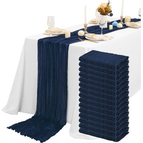15x Tischläufer Marineblau 55x300cm Gaze-Stoff Rustikal Boho für Hochzeiten & Partys