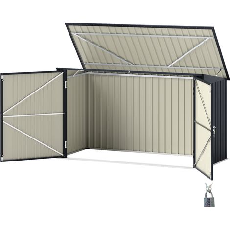 Copribidoni Acciaio 3 Cassonetti 240L 2 Porte Coperchio 233x105x118.5/133 cm Grigio Scuro